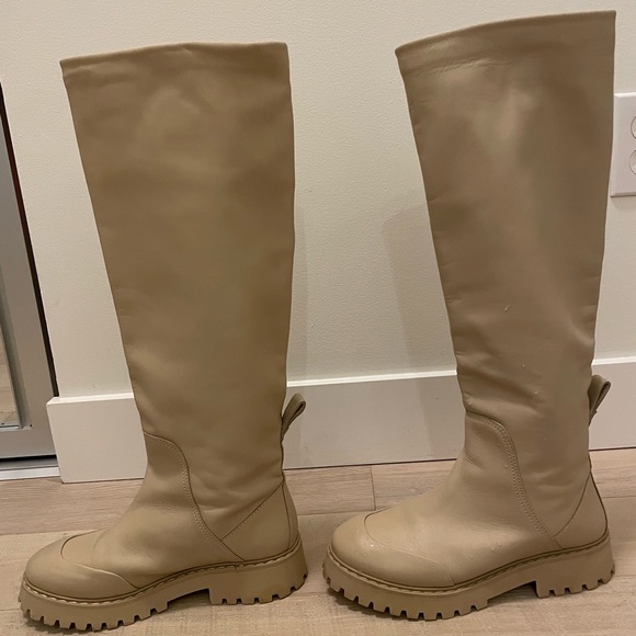 Cream Tall Leather Boots - Picture 2 of 10